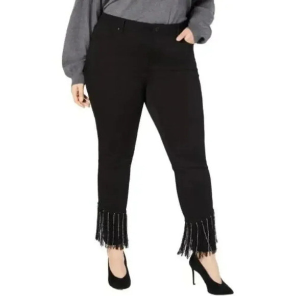 INC International Concepts Denim - INC Women's Plus Fringe Mid-Rise Skinny Jeans 24W